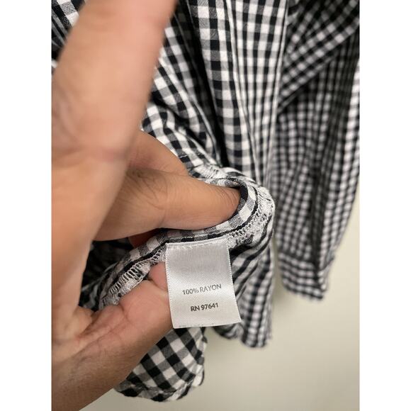 J. Jill Womens Top XL Black Rayon Gingham Long Sleeve Button Up Cottagecore FLAW - Picture 3 of 8